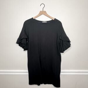 Zara Black Ruffled Sleeve T-Shirt Dress